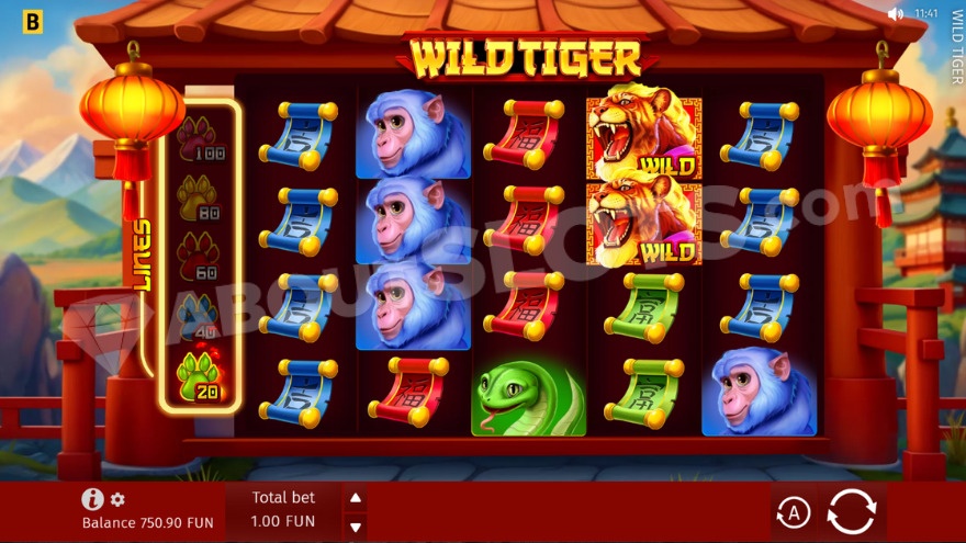Wild Tiger base game win with tiger wild symbols