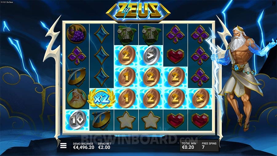 Ze Zeus cluster pays grid with marble temple backdrop