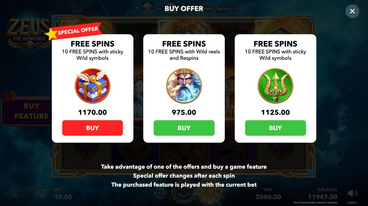 Zeus the Invincible Risk and Buy offer panel