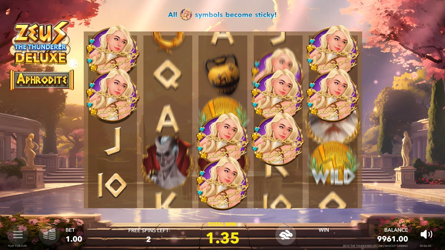 Zeus the Thunderer Deluxe bought Aphrodite free spins round in progress