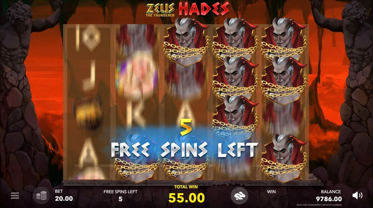 Zeus the Thunderer Hades free spins round with locked sticky symbols